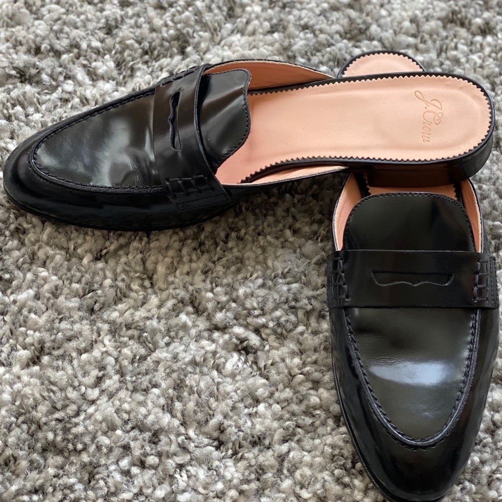 J. Crew Black Patent Leather Backless Penny Loafers - Picture 8 of 10